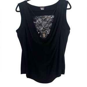 Anna Black Sleeveless Layered Blouse with Necklace 2XL
